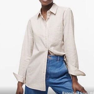 NWT JCREW Classic Button Down, brown/white, Sz 6